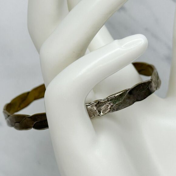 Vintage Mexico Silver Braided Bangle ✨ Flat Woven Design Boho Bracelet 🌵 - Picture 8 of 9